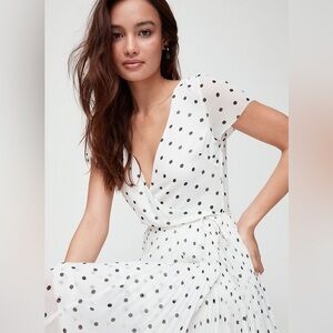 Aritzia Wilfred Beaune Pleated Polka Dot Wrap Dress